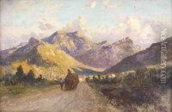 Sunset At Caressis, Piedmont, On The Road To Ceva (1896) Oil Painting - Richard Whately West