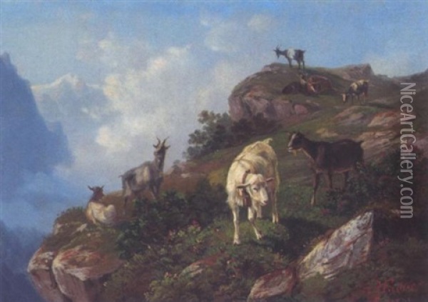 Ziegen Im Hochgebirge Oil Painting - Heinrich Fischer