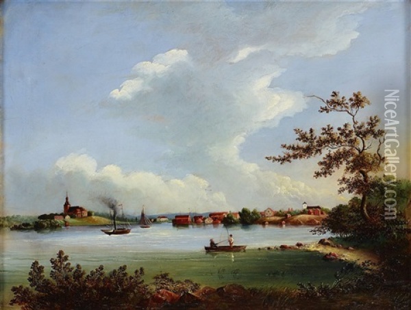 Sjolandskap Oil Painting - Carl Johan Fahlcrantz