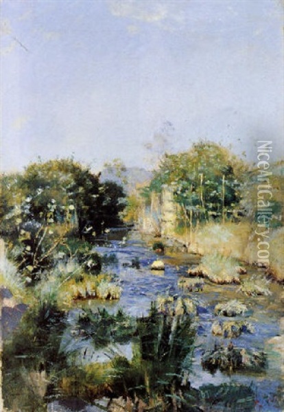 Flusslandschaft Oil Painting - Ferdinand Hodler