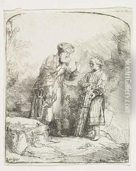 Abraham And Isaac<</b> Oil Painting - Rembrandt Van Rijn