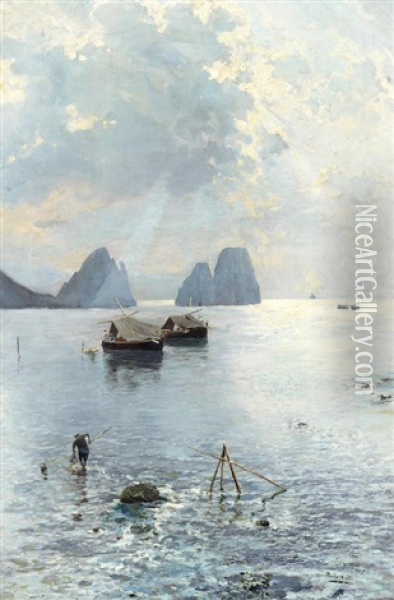 Fishermen Off Capri Oil Painting - Attilio Pratella