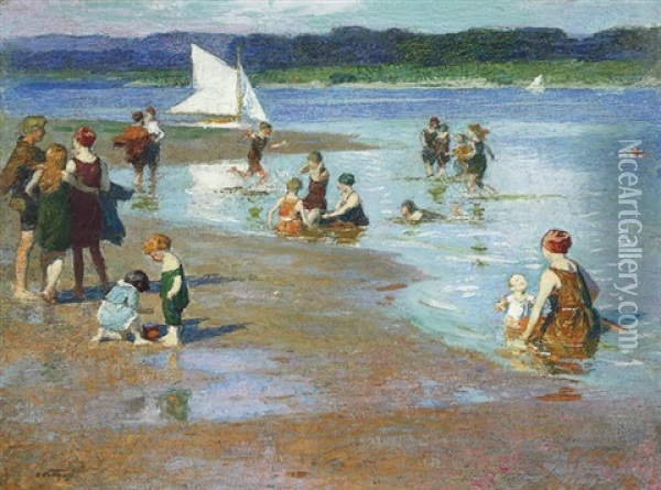 Bathing Beach - Low Tide Oil Painting - Edward Henry Potthast