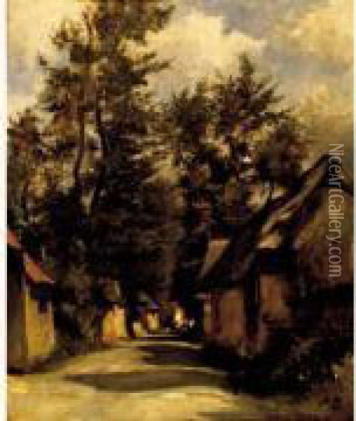 Rue Du Village Sous Le Soleil Normand Oil Painting - Auguste I Boulard