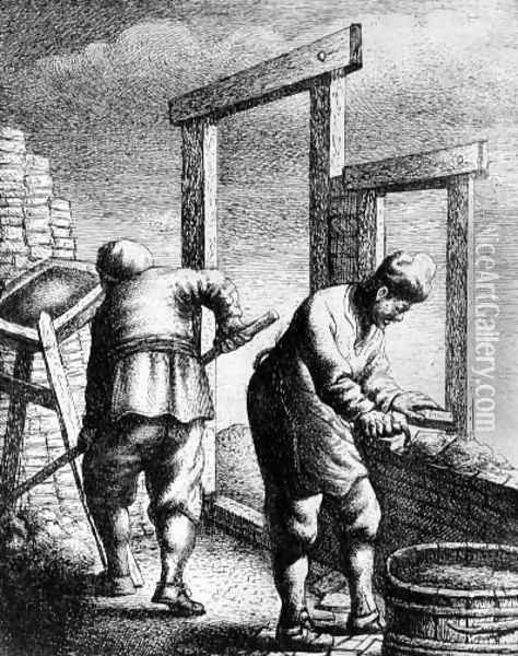 Bricklayers, from a series depicting trades and professions, c.163 Oil Painting - Jan Georg van Vliet