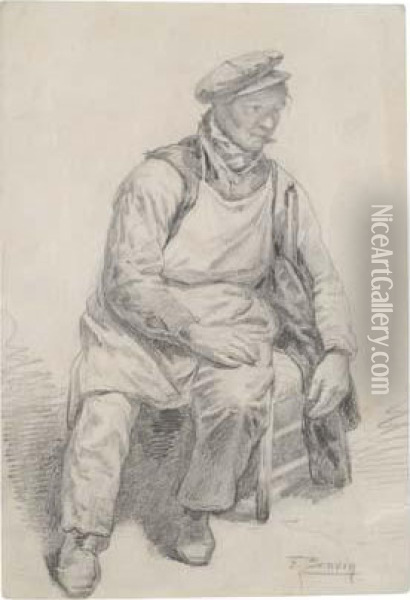 A Seated Workman Oil Painting - Francois Bonvin