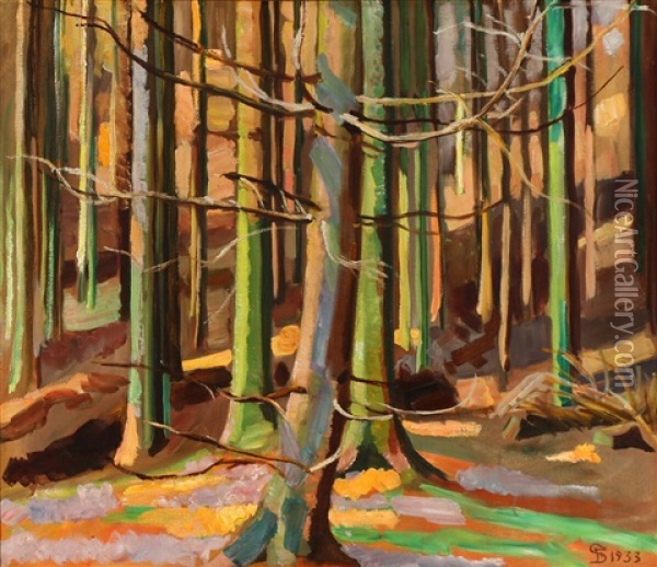 Sunshine Through Af Dense Forest Oil Painting - Fritz Syberg