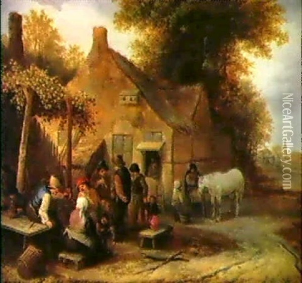 Bauern Vor Einem Wirtshaus Oil Painting - Adriaen Jansz van Ostade