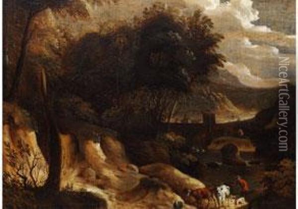 Baumlandschaft Mit Heimkehrenden Hirten Oil Painting - Cornelis Huysmans