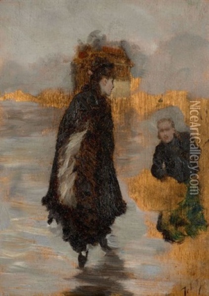 Etude De Femmes : Esquisse Preparatoire Pour Les Parisiennes Sur La Place De La Concorde Oil Painting - Giuseppe de Nittis