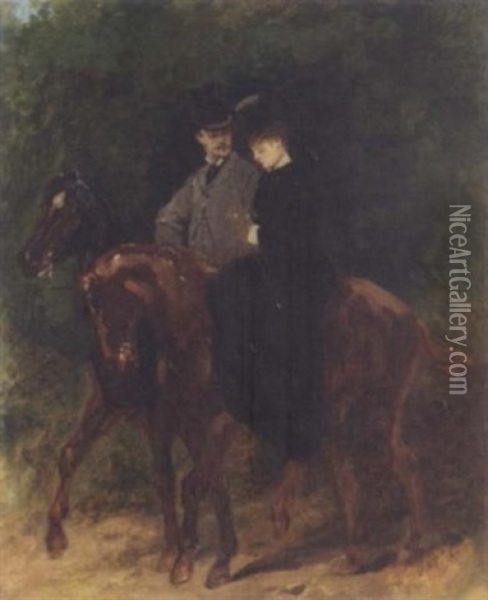 A Couple Out Riding Oil Painting - Edouard Jean Baptiste Detaille