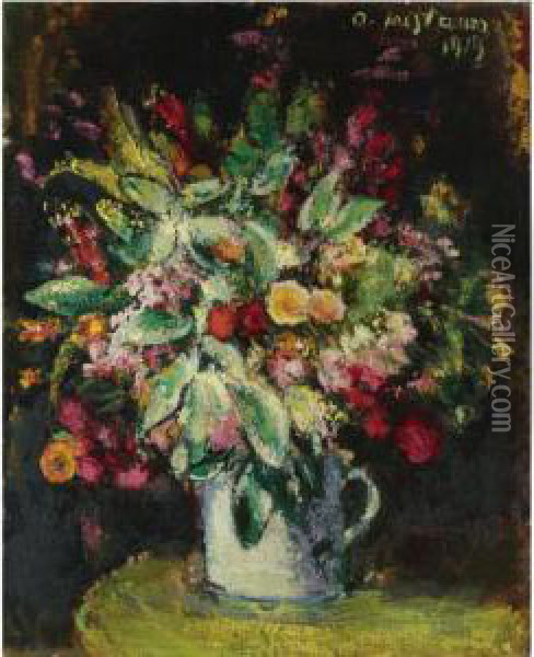 Blumen Stillleben (still Life With Flowers) Oil Painting - Anton Faistauer
