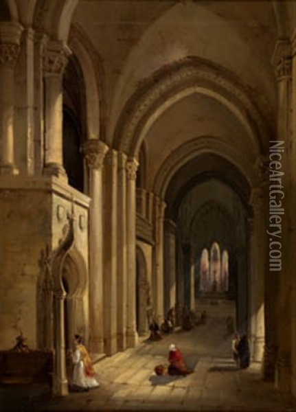 Interior De Catedral Oil Painting - Jose De Brugada Vila