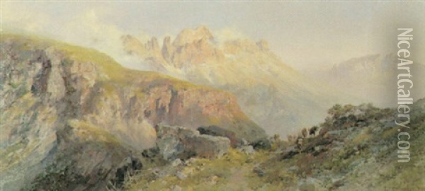 Abend Auf Dem Schlern (ansicht Des Rosengarten) Oil Painting - Edward Theodore Compton