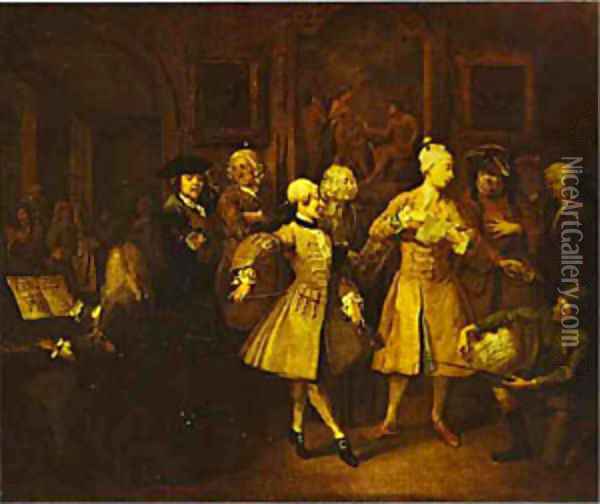Surrounded By Artists And Professors (A Rakes Progress) 1732 Oil Painting - William Hogarth