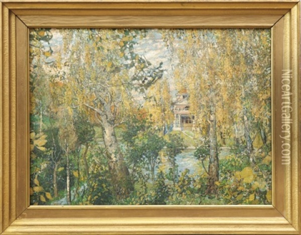 Parklandschaft Mit Hinter Baumen Verstecktem Gebaude Oil Painting - Aleksandr Yakovlevich Golovin