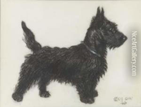 A Scottie Oil Painting - Cecil Charles Aldin