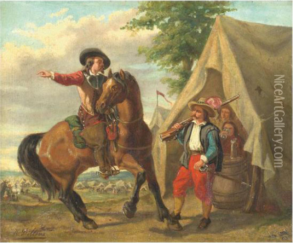 Encampment With Scout Near A Tent Oil Painting - Hendrick Joseph Dillens