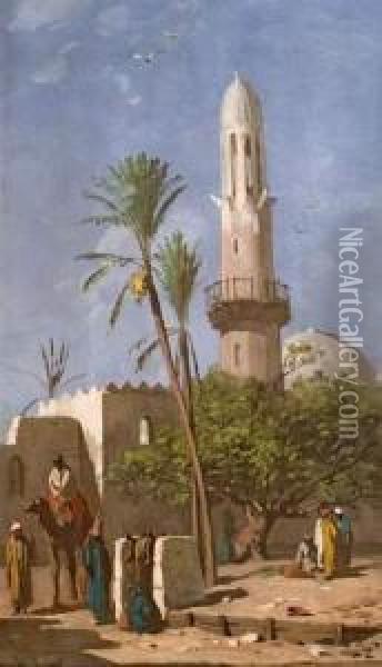 Mosquee Au Caire. Oil Painting - Claude Charles Rudhart