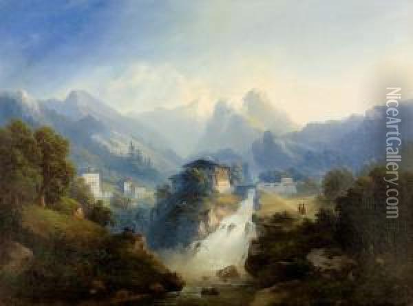 Der Wasserfall Von Bad Gastein. Oil Painting - Franz Barbarini