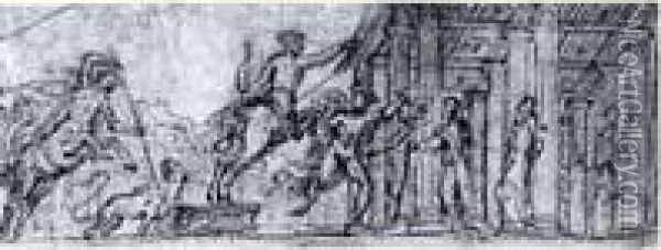 Deux Centaures Chassant Pres D'un Temple Oil Painting - Lattanzio Gambara