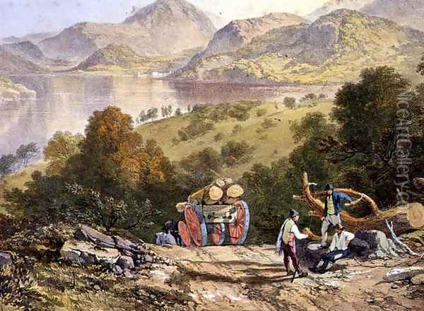 Ullswater, detail of a woodmans cart, from The English Lake District, 1853 Oil Painting - James Baker Pyne