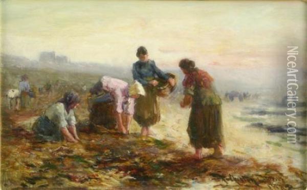 Mussell Gatherers Oil Painting - Thomas Austen Brown