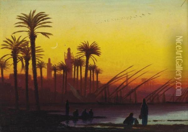 Sunset Over The Nile Oil Painting - Charles Theodore Frere