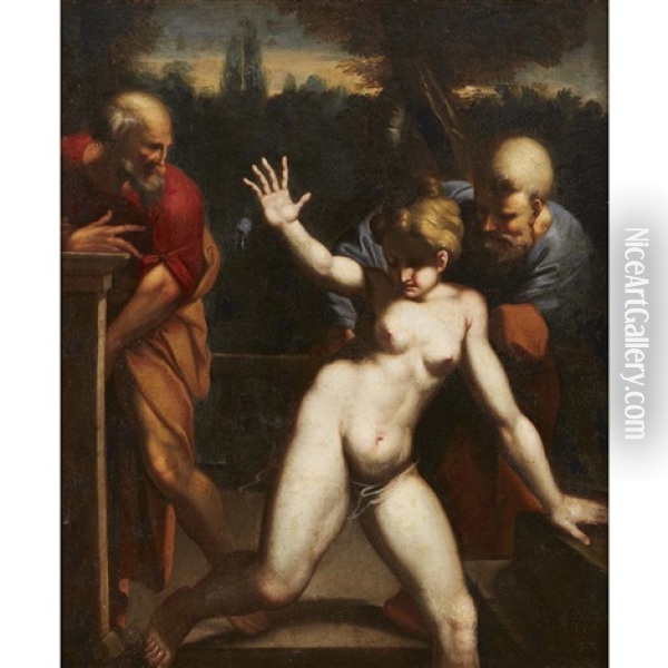 Susanna And The Elders Oil Painting - Agostino Carracci