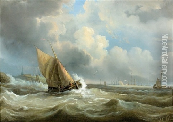 Kustenpartie Mit Fischerboot Oil Painting - Johannes Christiaan Schotel