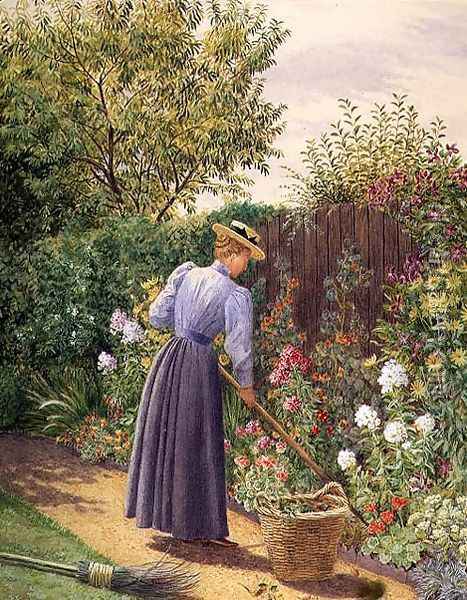 Lady gardening in a herbaceous border Oil Painting - Marian Emma Chase