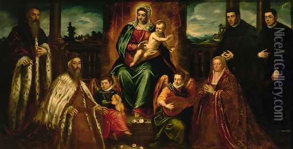 Doge Alvise Mocenigo and Family before the Madonna and Child, c.1573 Oil Painting - Jacopo Tintoretto (Robusti)