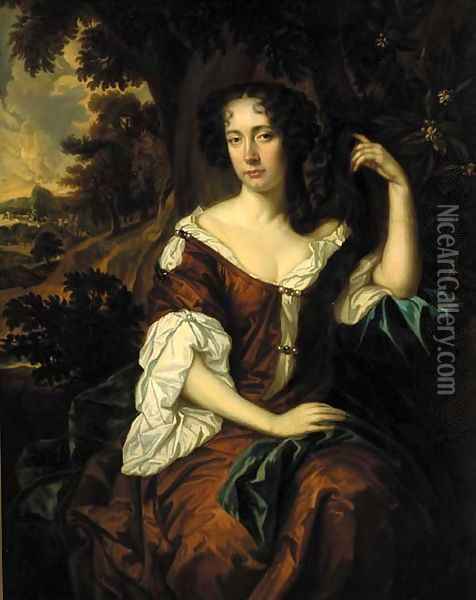 Portrait of a lady, three-quarter-length, in a brown dress Oil Painting - Sir Peter Lely