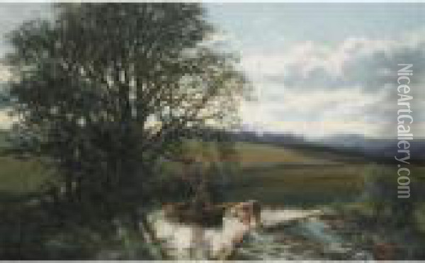 Meadow Scene Near Carrie Bridge, Blairgowrie Oil Painting - David Farquharson