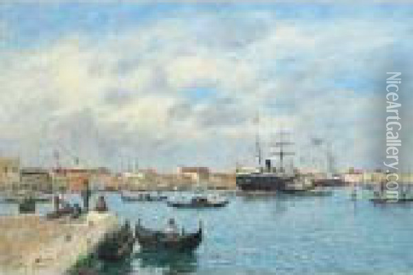 Venise. Le Grand Canal. Vapeur Et Gondoles Oil Painting - Eugene Boudin