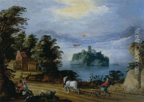 Landscape With The Fall Of Icarus Oil Painting - Joos de Momper the Younger