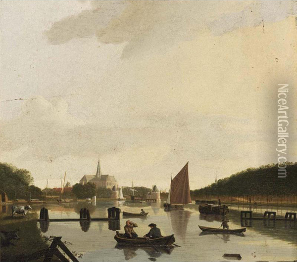Haarlem: A View From The South-east, With The St. Bavo And The Catharina Bridge, The River Spaarne In The Foreground Oil Painting - Hendrik Keun