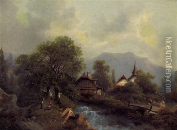 Landschaft Oil Painting - August Lang