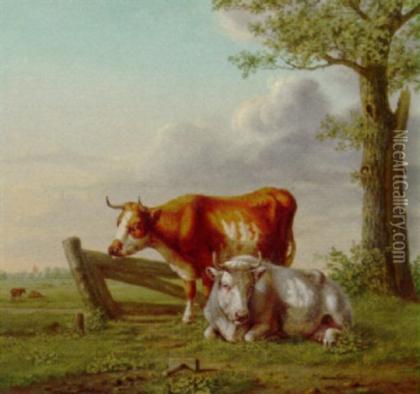 Cows In A Meadow Oil Painting - Martinus Antonius Kuytenbrouwer the Elder