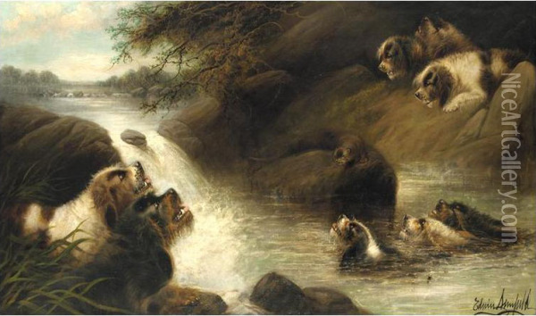 The Otter Hunt Oil Painting - Edwin Armfield