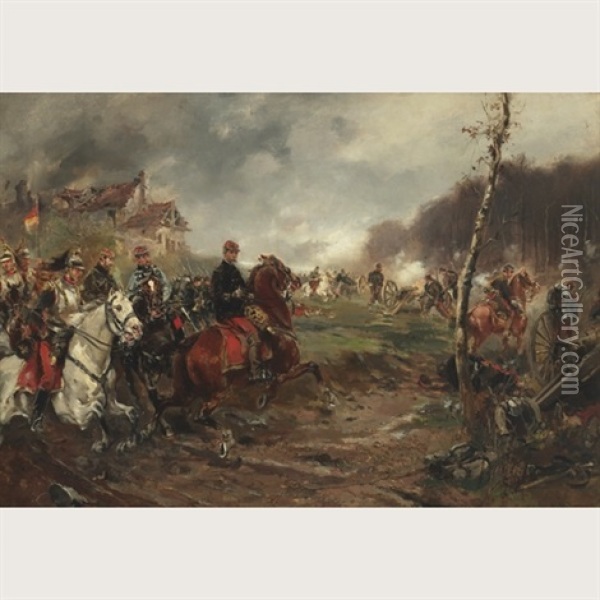 An Engagement During The Franco-prussian War, The Battle Of Worth (?) Oil Painting - Vicente Garcia de Paredes