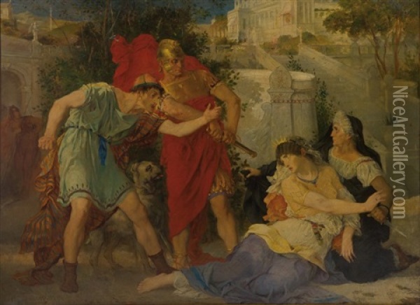 Narcisse Et Messaline Dans Les Jardins De Lucullus Oil Painting - Noel Saunier