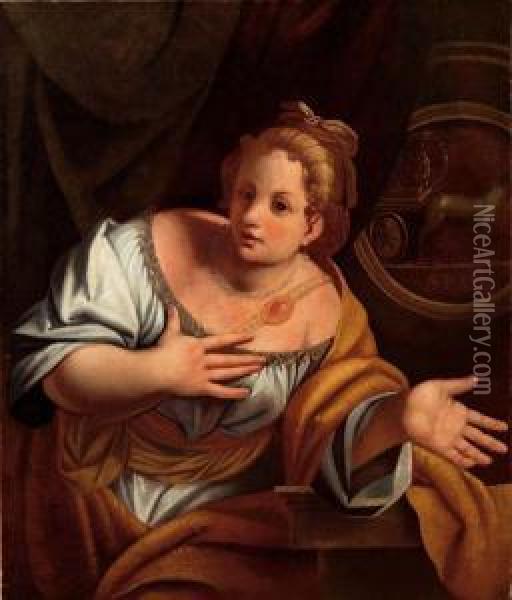 Giovane Donna Oil Painting - Domenico Brusasorzi