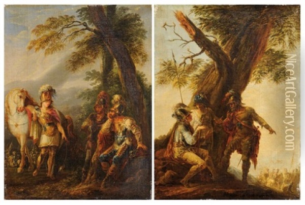 Herminie Chez Les Bergers (+ Soldats Discutant Au Pied D'un Arbre; Pair) Oil Painting - Felice Giani