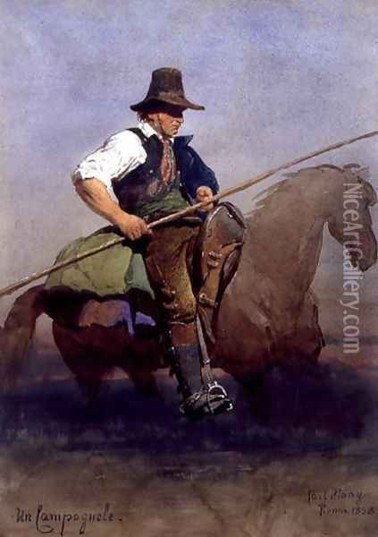 Un Campagnole a Roman peasant on horseback Oil Painting - Carl Haag