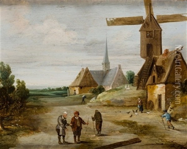 Paisaje Con Aldea Y Personajes Oil Painting - Abraham Teniers