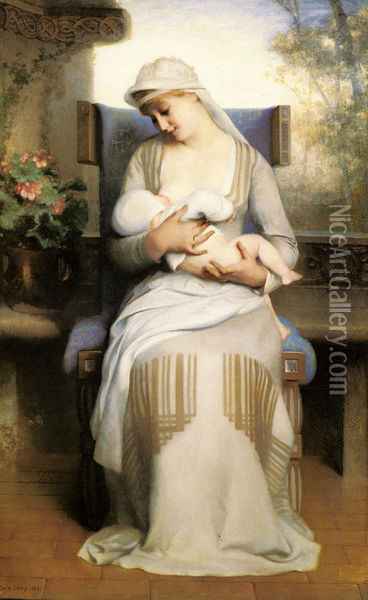 Young Mother Feeding Her Baby Oil Painting - Nicolas-Bernard Lepicier