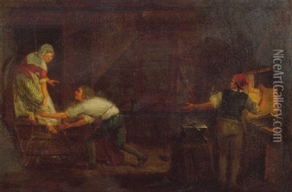 Scene Galante Dans Une Forge Oil Painting - Leonard de France