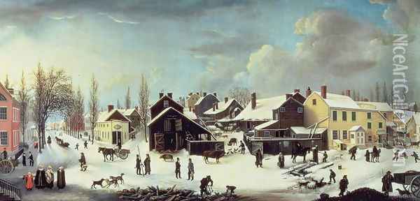 Winter Scene in Brooklyn c.1817 Oil Painting - Louisa Ann Coleman