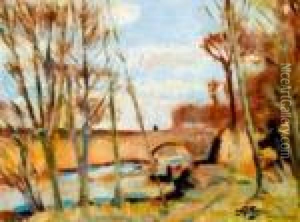 Paysage Au Pont Oil Painting - Pierre Eugene Montezin